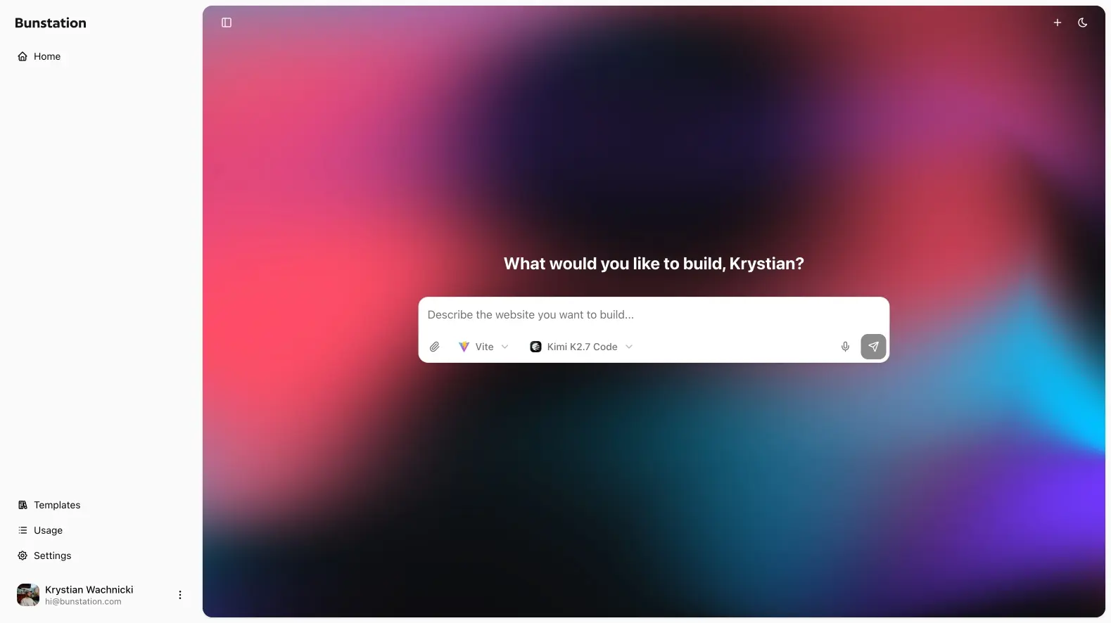 The Bunstation home prompt after you sign in.