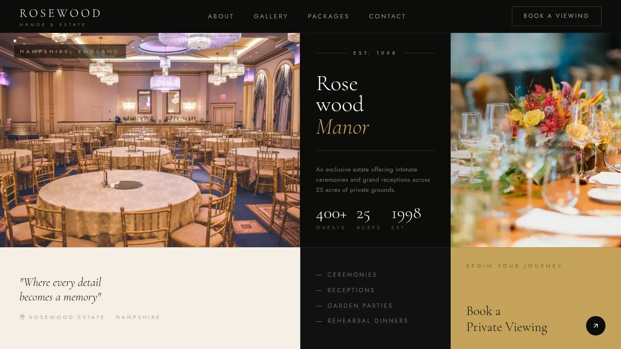 Luxury Wedding Venue Landing Page website template preview