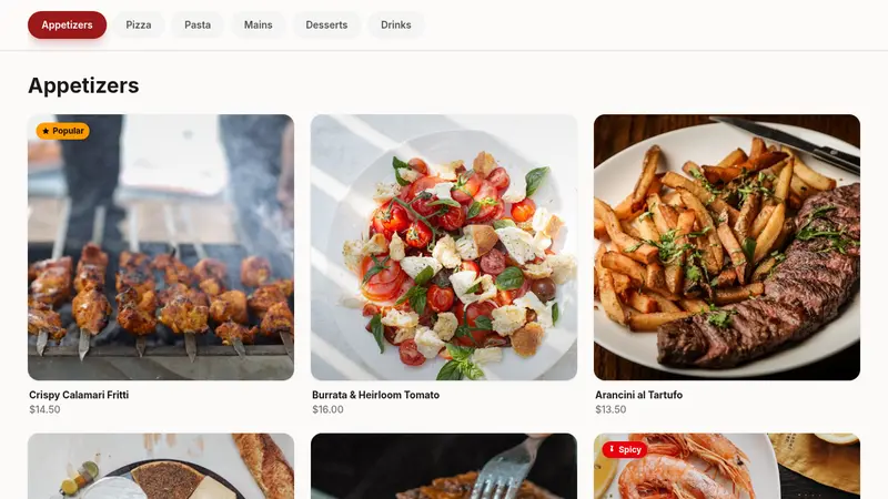 Simple Restaurant Menu website template preview