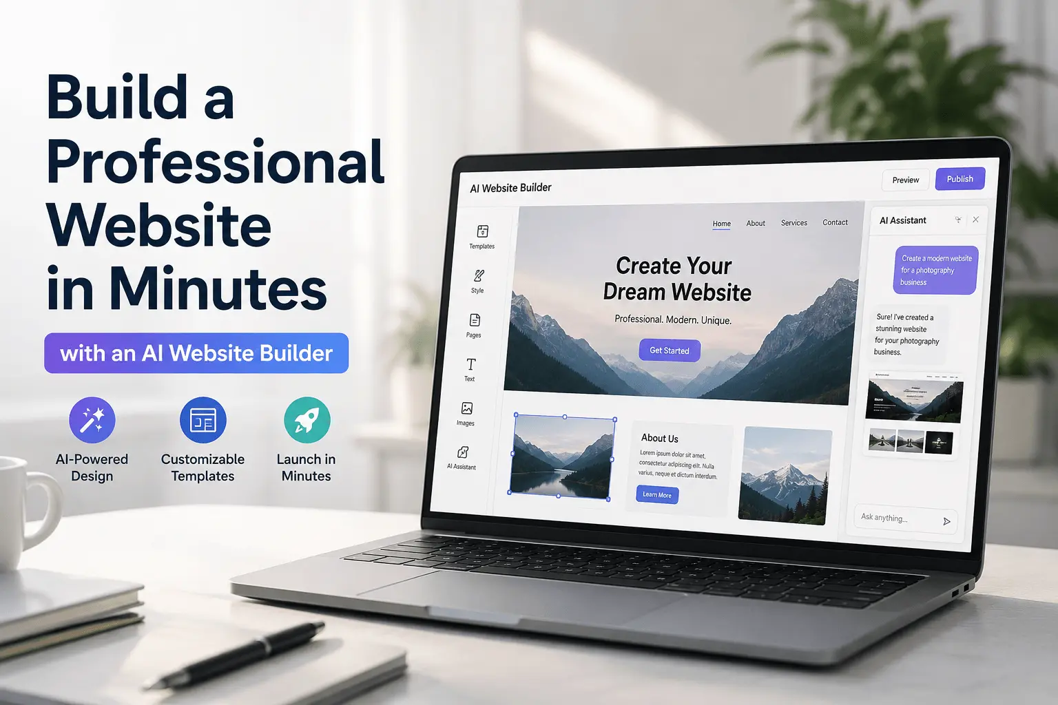 AI website builder generating a professional site from a written prompt