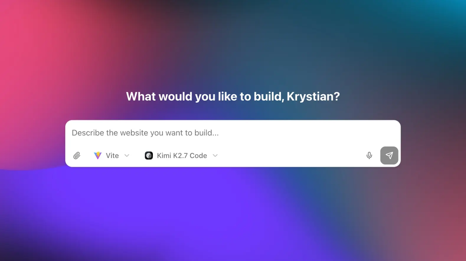 New project prompt with stack and model selectors.