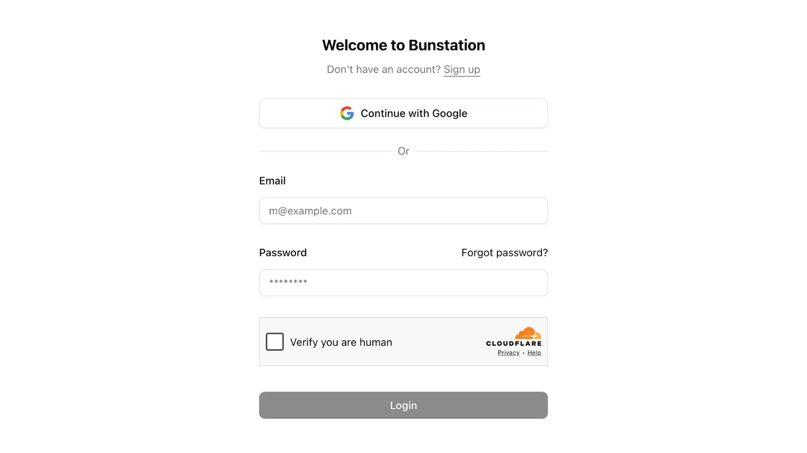 Login screen at app.bunstation.com.