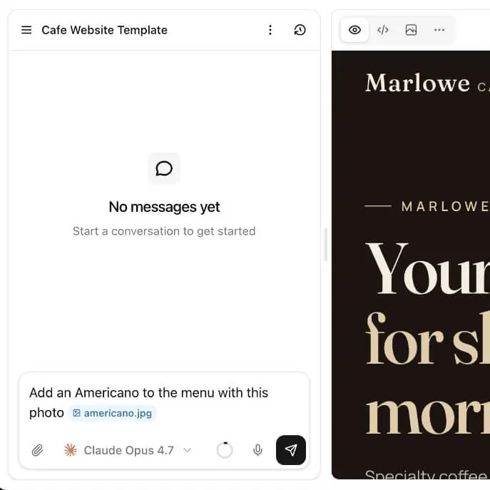 Bunstation builder adding a menu item to the cafe website template
