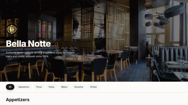 Quick Restaurant Menu website template preview