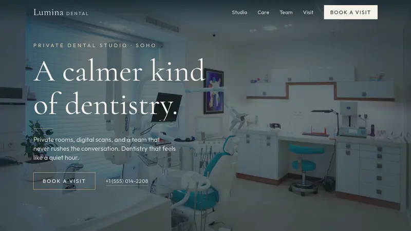 Dental clinic website template with a calm clinic hero, services, and a book a visit call to action
