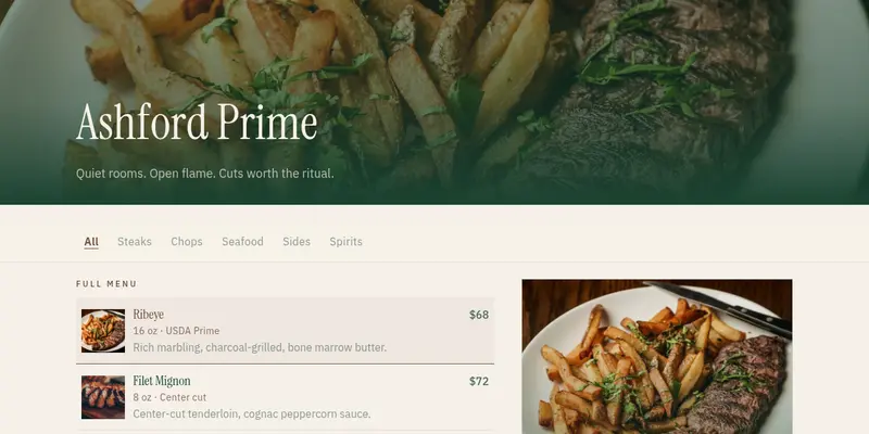 Ashford Menu Template website template preview