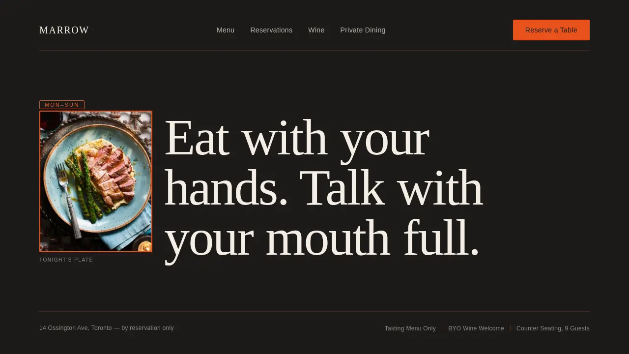 Text-Dominant Hero Section for Marrow Restaurant website template preview