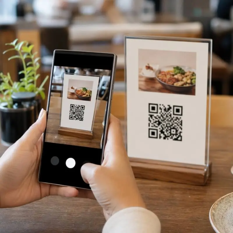 Guest scanning a restaurant QR code menu with a phone camera